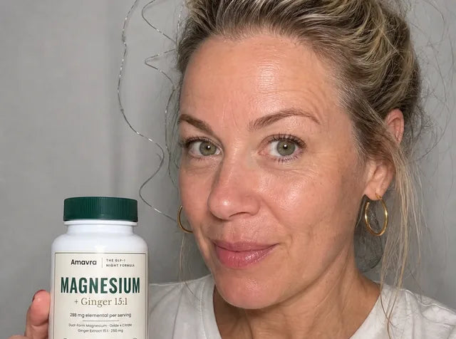 Customer photo: woman holding the Night Flow bottle