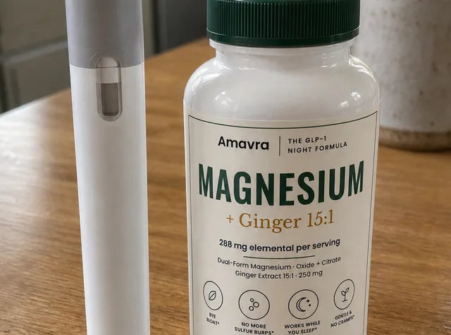 Customer photo: Night Flow bottle next to a GLP-1 pen